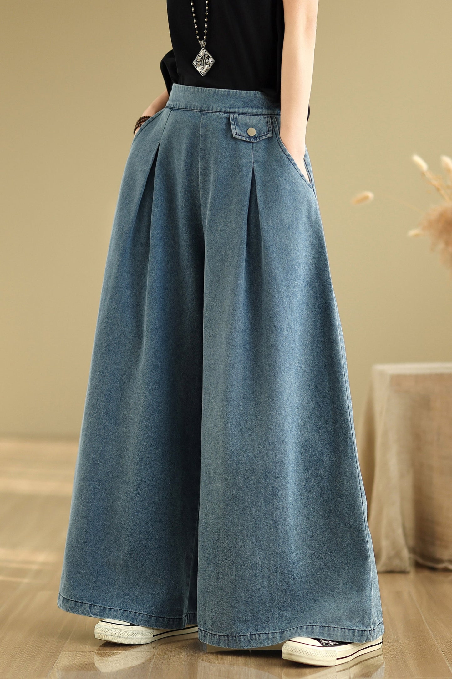 Women's Loose Jeans Elastic Waist Wide Leg Pants