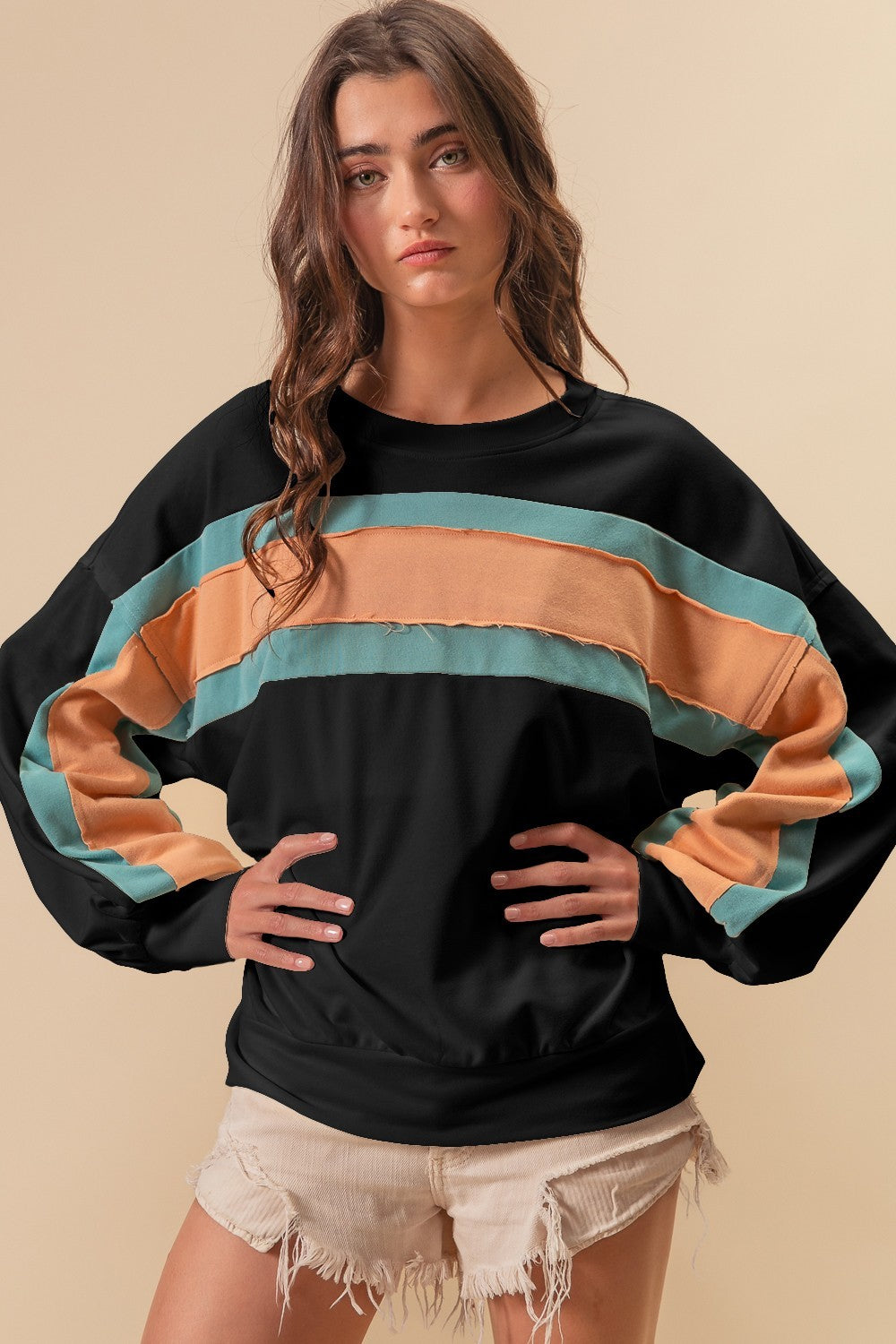 French Terry Color Block Sweatshirts In Two Colors