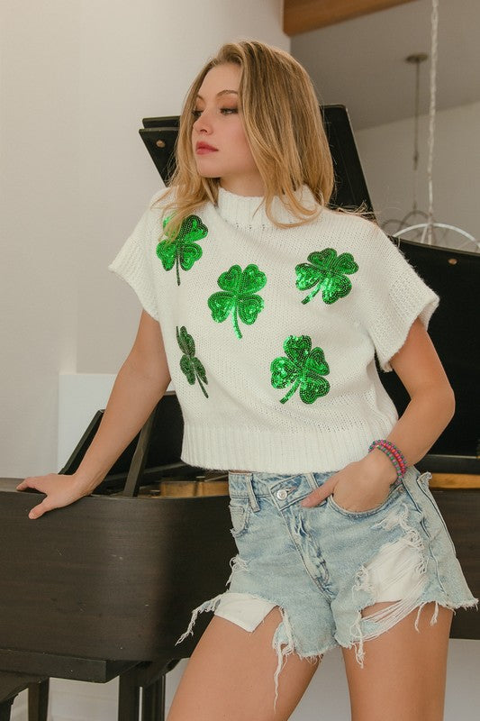Shamrock Sparkle Sleeveless Sweater Top