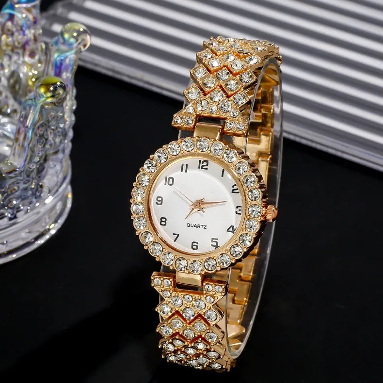 Fashion Jewelry 2pcs Luxury Fashion Women Watch Set Silver Strap Ladies Quartz Wristwatch Alloy Bracelet For Ladies Jewelry Set Clock Gift