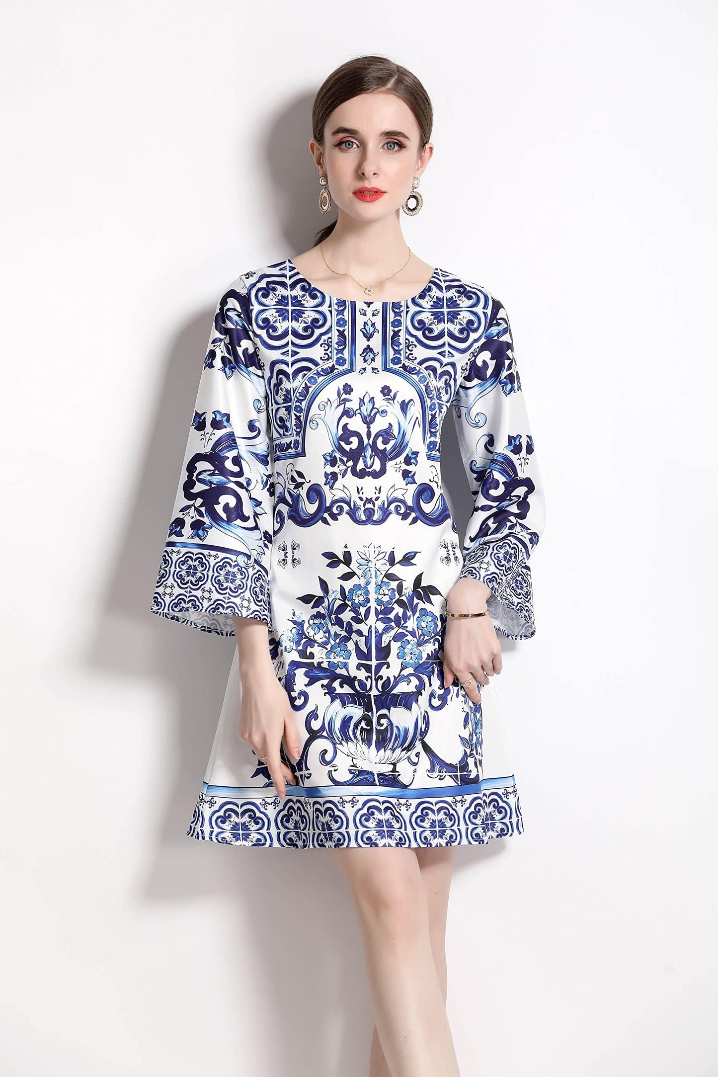 Women's Floral Print Lantern Sleeve Casual A-line Mini Dress