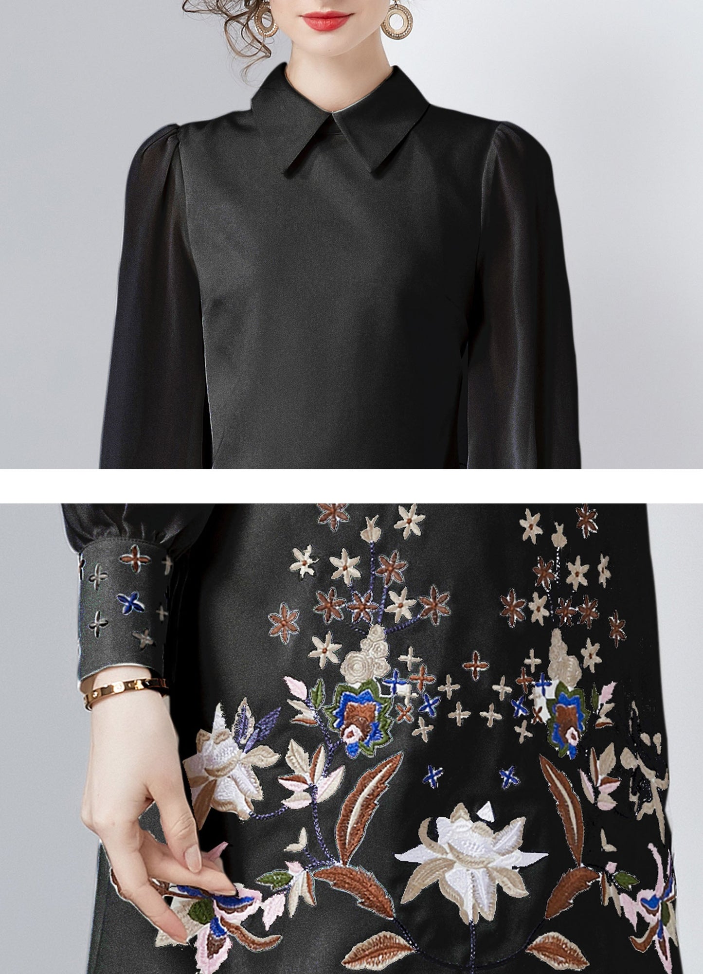 Vintage Women's Elegant Embroidered Hight Neck Mini Dress