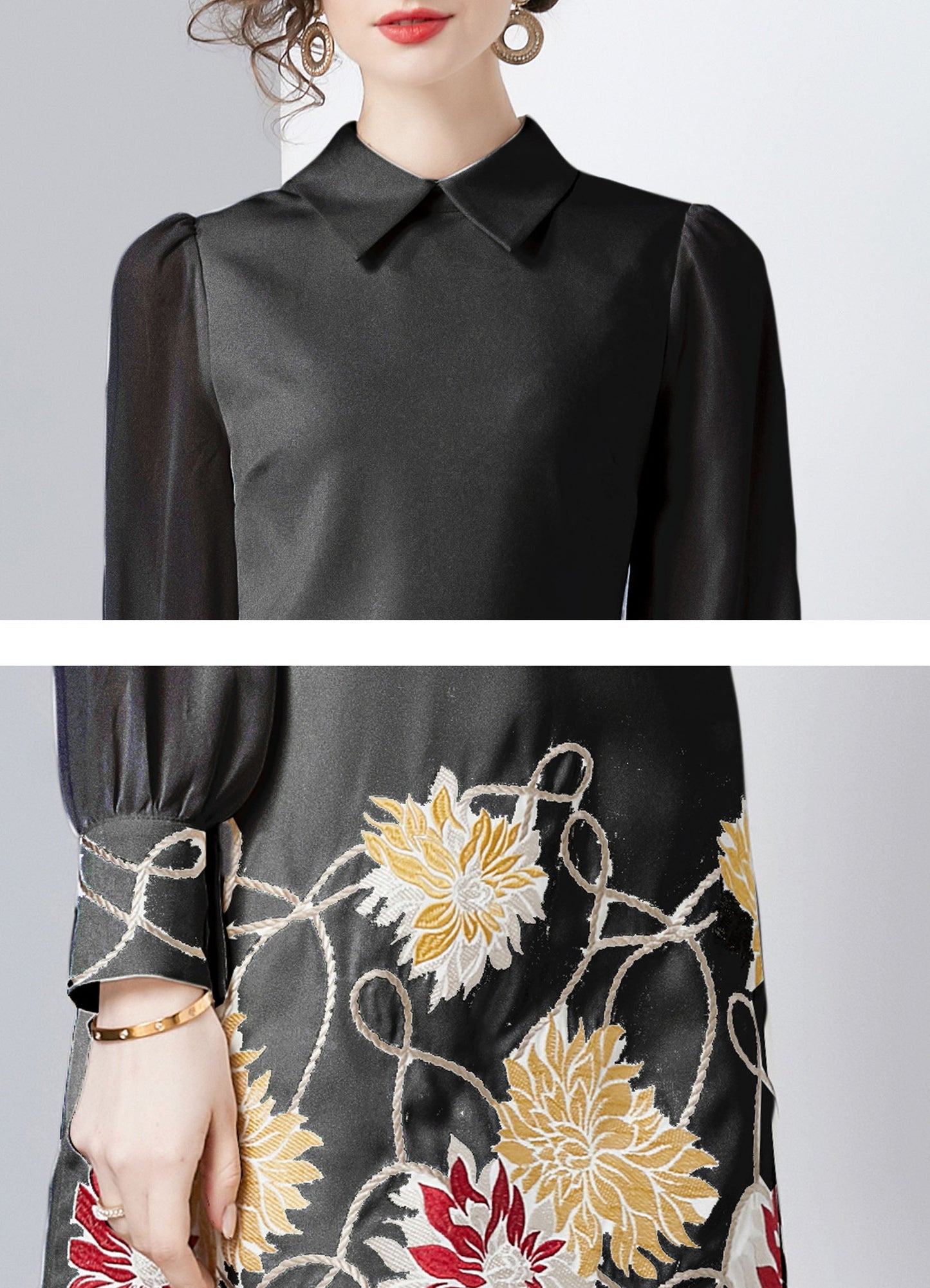 Vintage Women's Elegant Embroidered Hight Neck Mini Dress