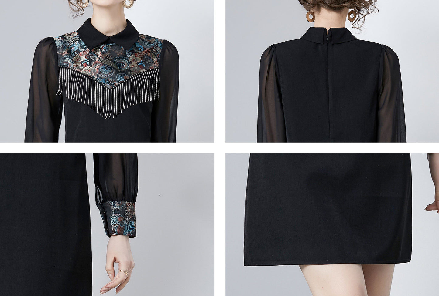 Vintage Women's Elegant Embroidered Hight Neck Mini Dress