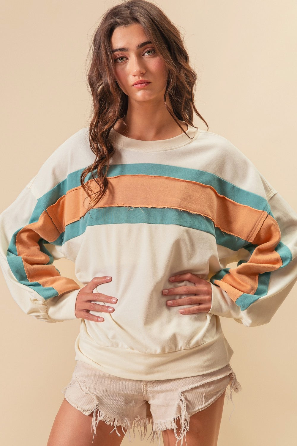 French Terry Color Block Sweatshirts In Two Colors