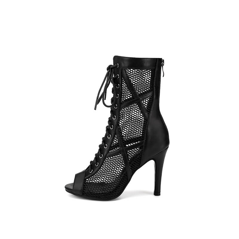 Black Lace Up Fishnet Mesh Ankle Boot