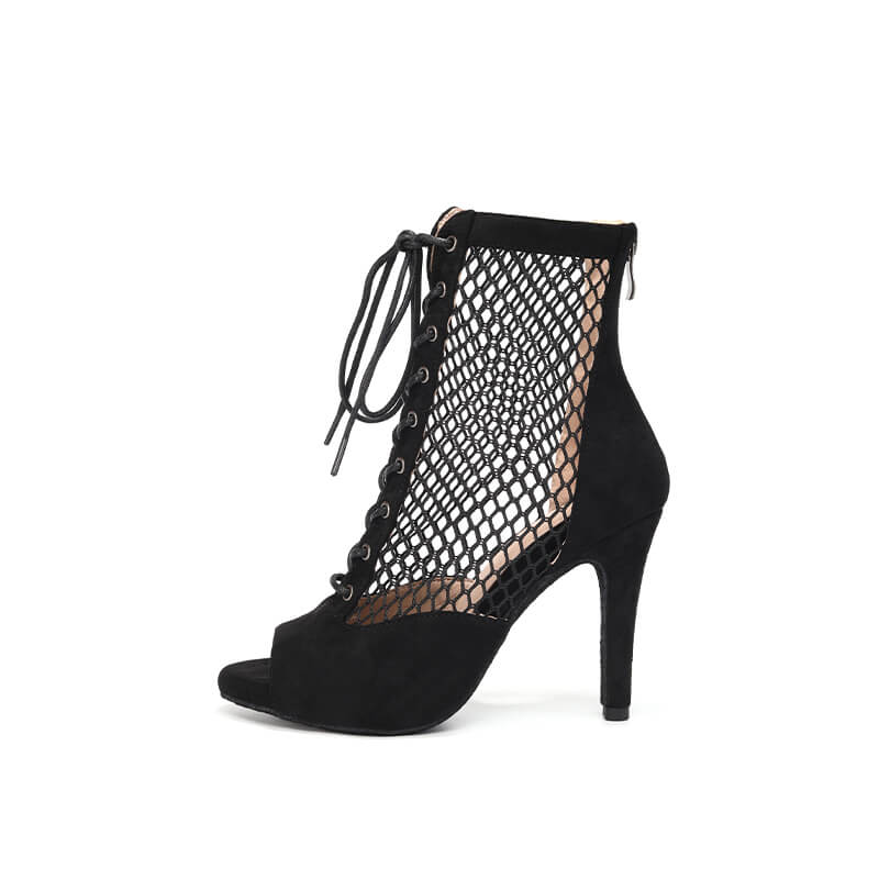 Black Suede Lace-Up High Heels Ankle Boots