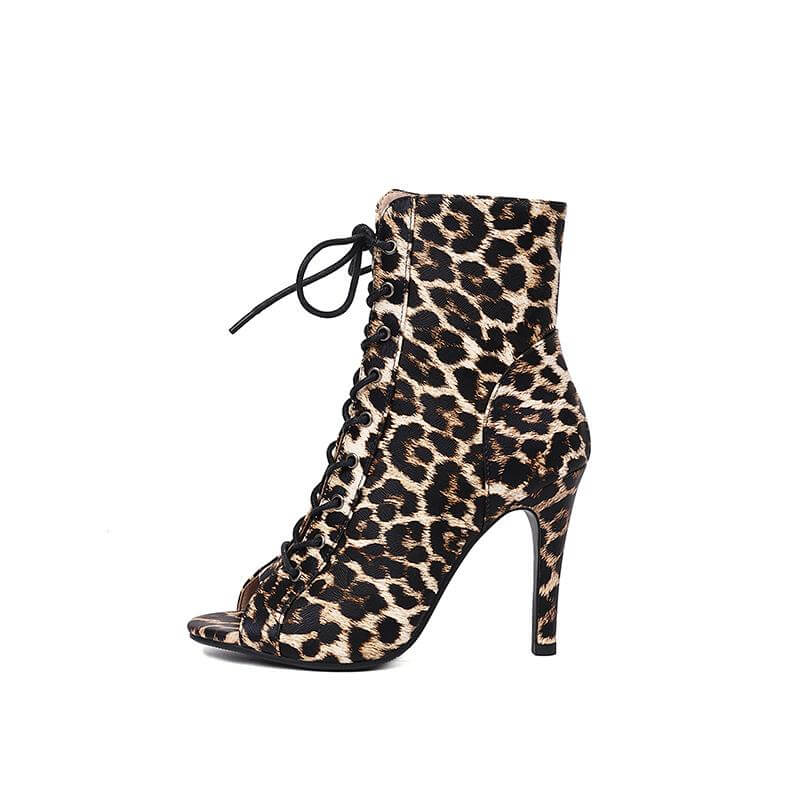 Brown Leopard Lace-Up Dance Boots