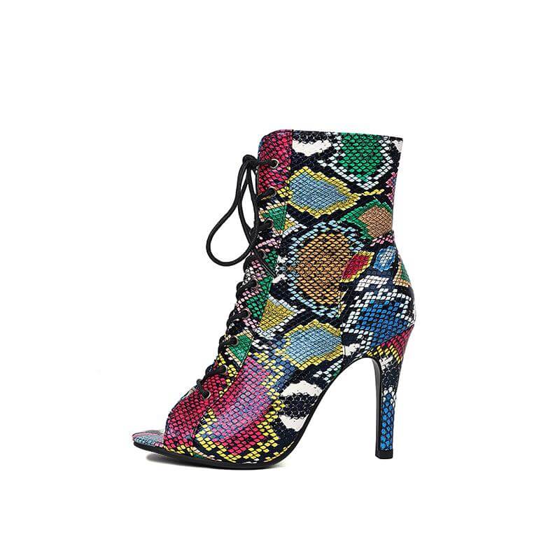 Color Snakeskin High Heeled Dance Boots