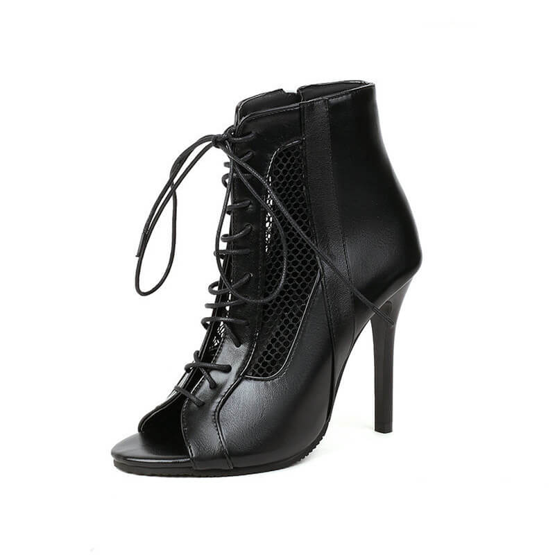 Black Hollow Stiletto Lace-Up Dancing Shoes