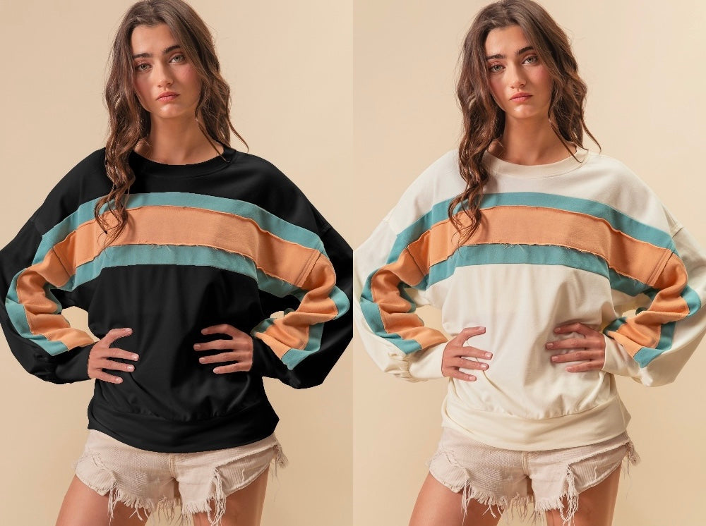 French Terry Color Block Sweatshirts In Two Colors