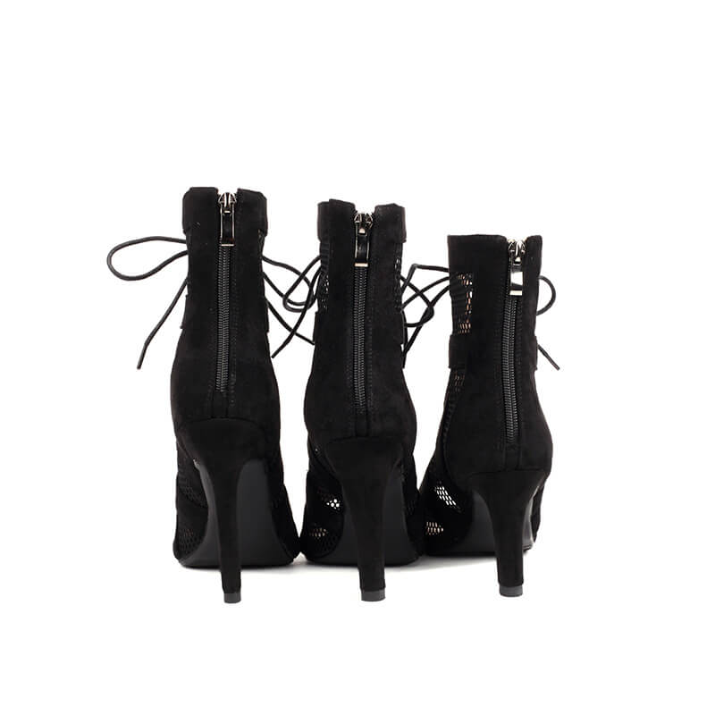 Patent leather Peep Toe Lace-up Mesh Stiletto Heels Boots