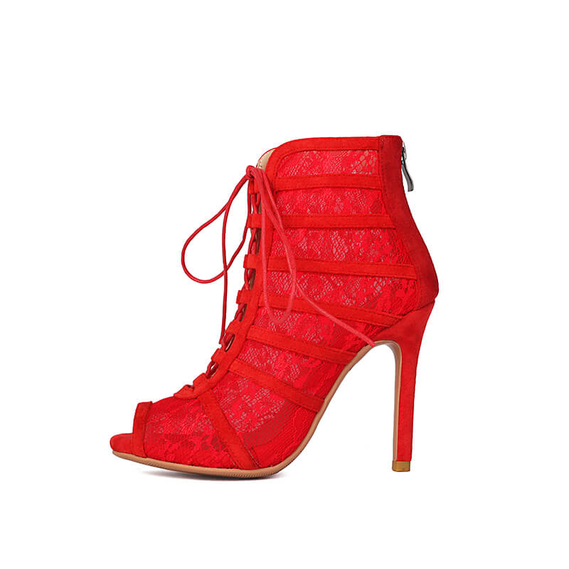 Red Lace Hollow Stiletto Dance Boots