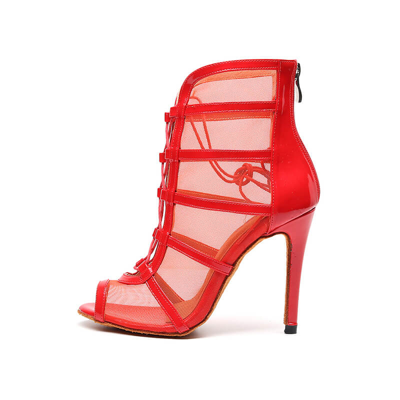 Red Women High Top Lace Up Dance Boots