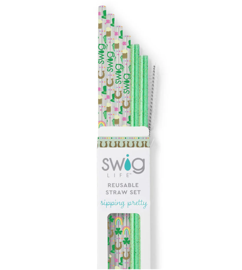 Swig Lucky Charm + Green Glitter Straw Set