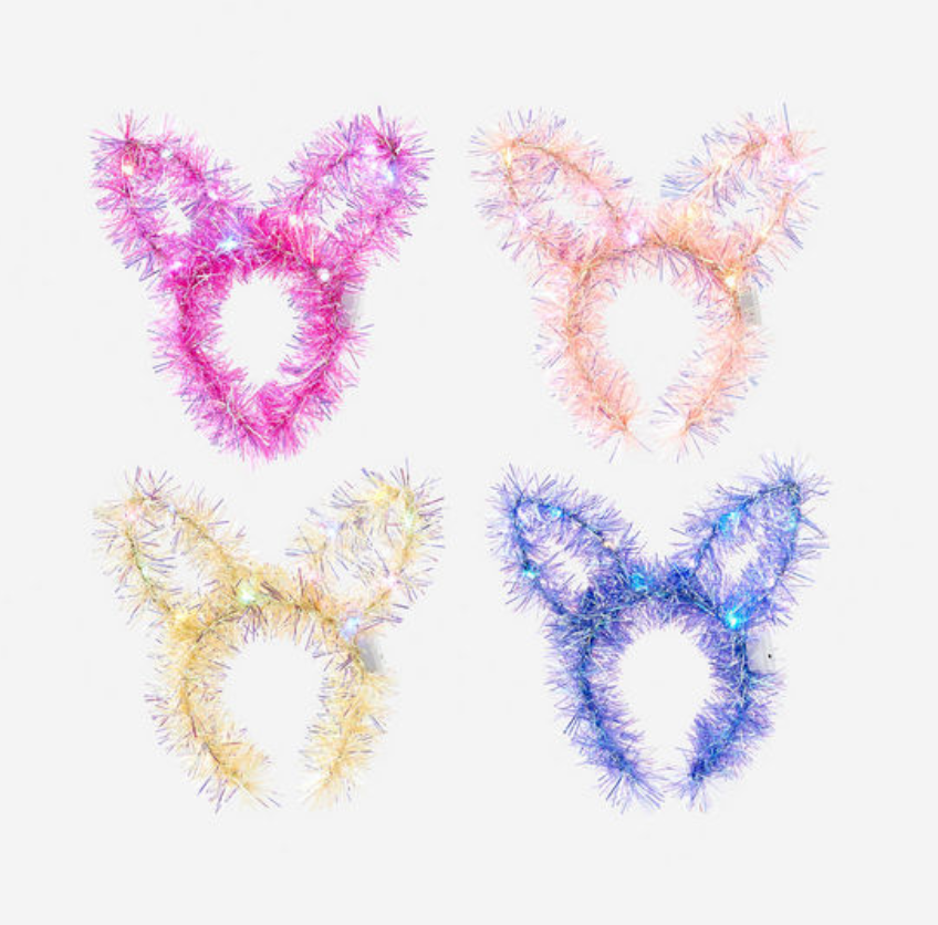 Tinsel Bunny Ear Lighted Headband In 4 Colors