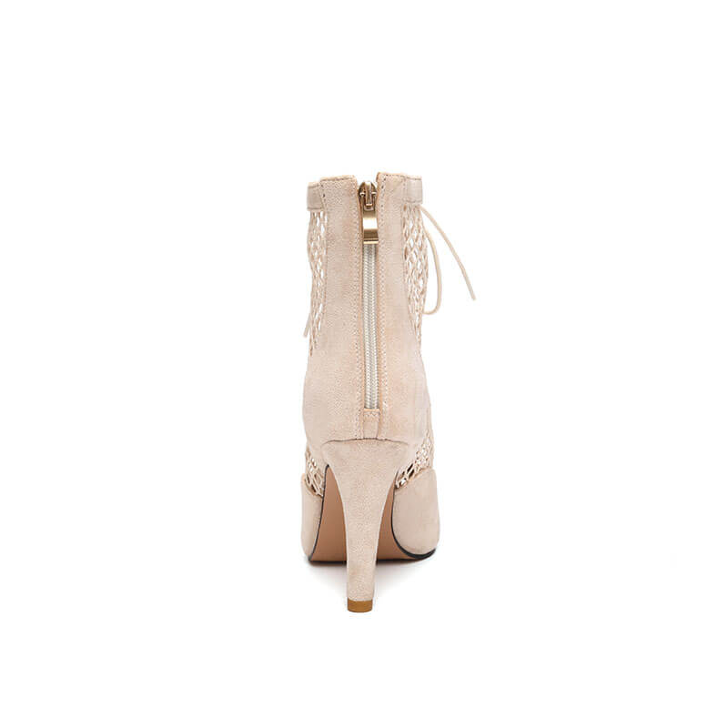 Suede Paneled Mesh High Heel Ankle Boots