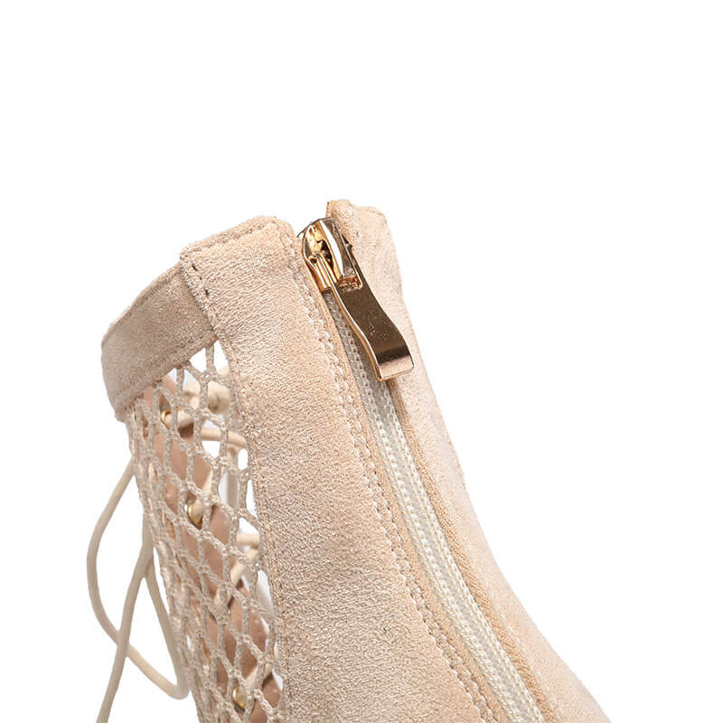 Suede Paneled Mesh High Heel Ankle Boots