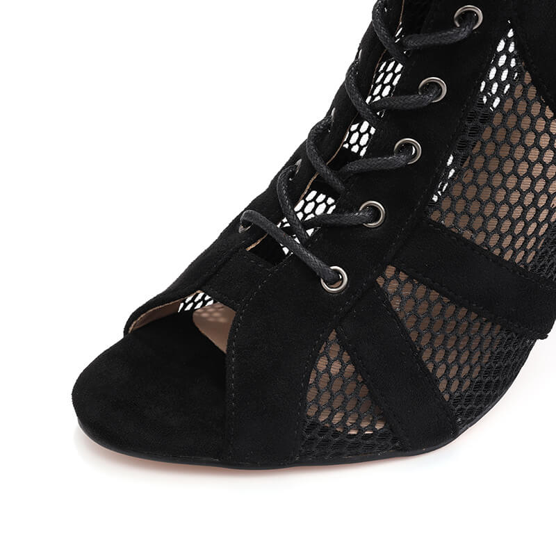 Suede Peep Toe Lace-up Mesh Stiletto Heels Boots
