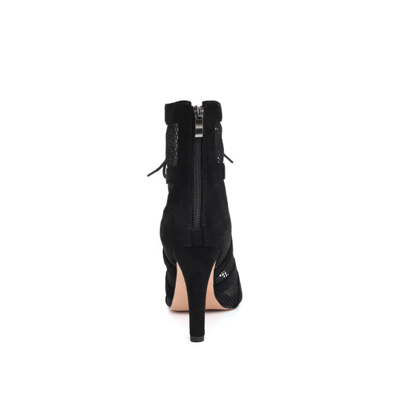 Suede Peep Toe Lace-up Mesh Stiletto Heels Boots