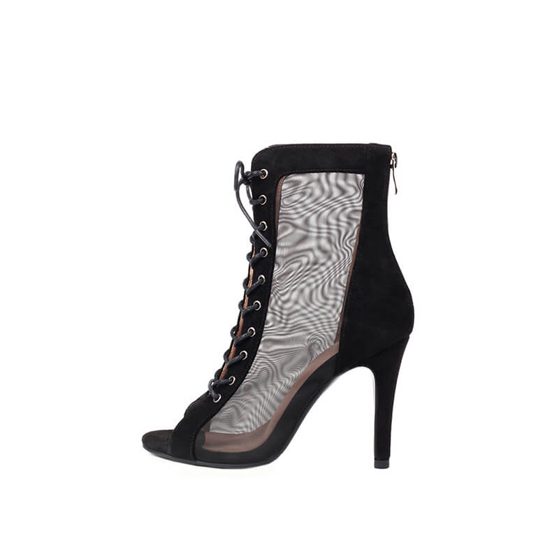 Suede Peep Toe Lace-up Mesh Stiletto Heels Boots