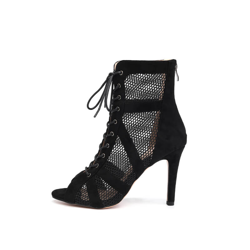Suede Peep Toe Lace-up Mesh Stiletto Heels Boots