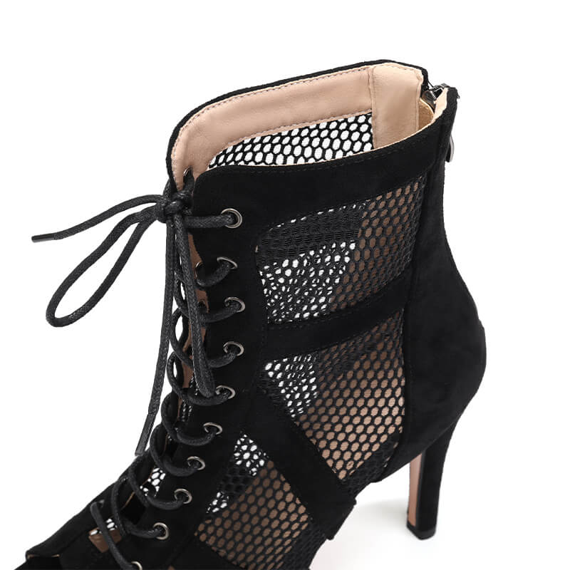 Suede Peep Toe Lace-up Mesh Stiletto Heels Boots