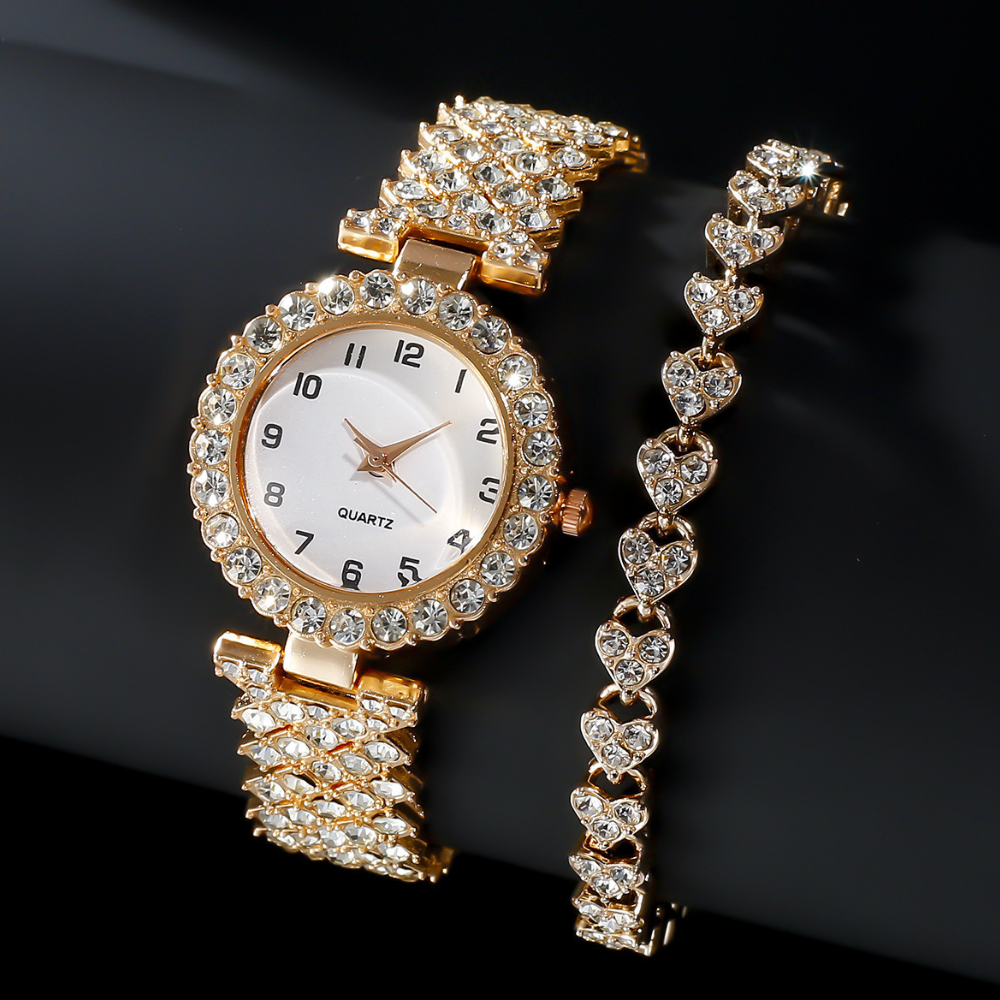 Fashion Jewelry 2pcs Luxury Fashion Women Watch Set Silver Strap Ladies Quartz Wristwatch Alloy Bracelet For Ladies Jewelry Set Clock Gift