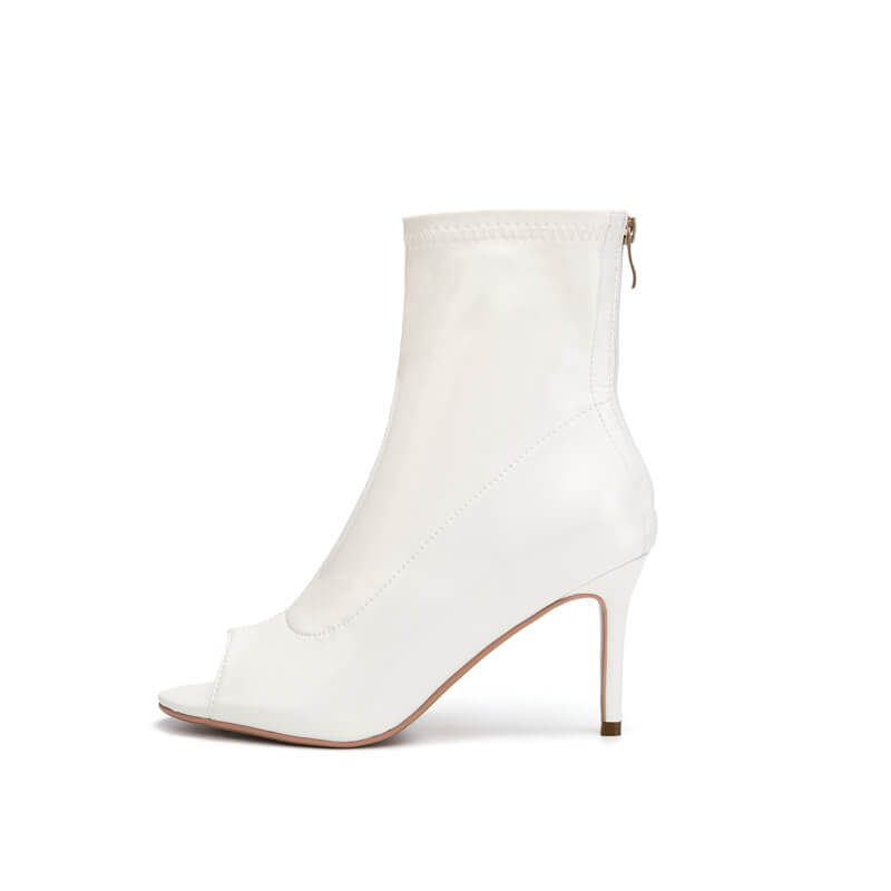 White Patent Leather High Heels Ankle Boots