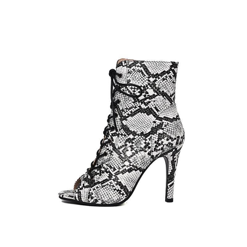 White Snakeskin High Heeled Dance Boots