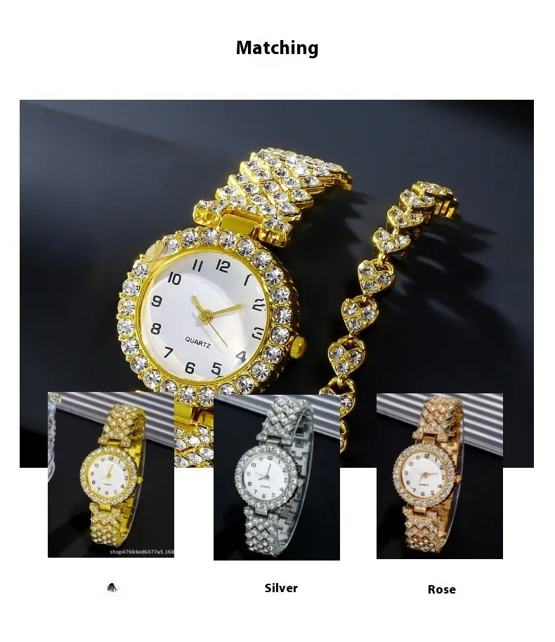 Fashion Jewelry 2pcs Luxury Fashion Women Watch Set Silver Strap Ladies Quartz Wristwatch Alloy Bracelet For Ladies Jewelry Set Clock Gift
