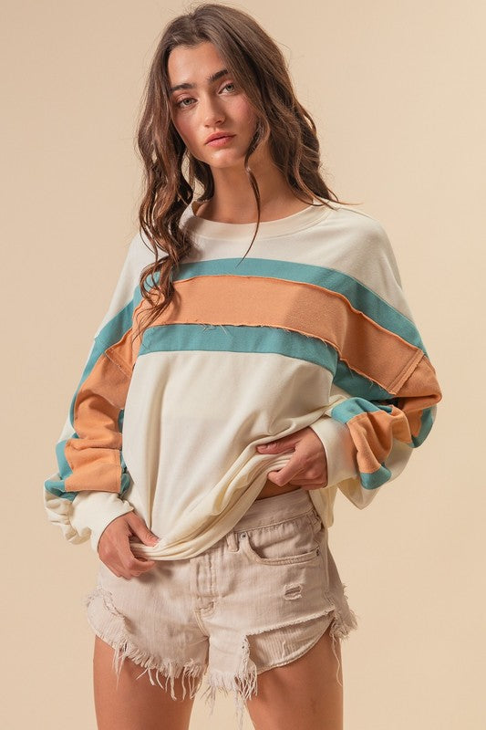 French Terry Color Block Sweatshirts In Two Colors