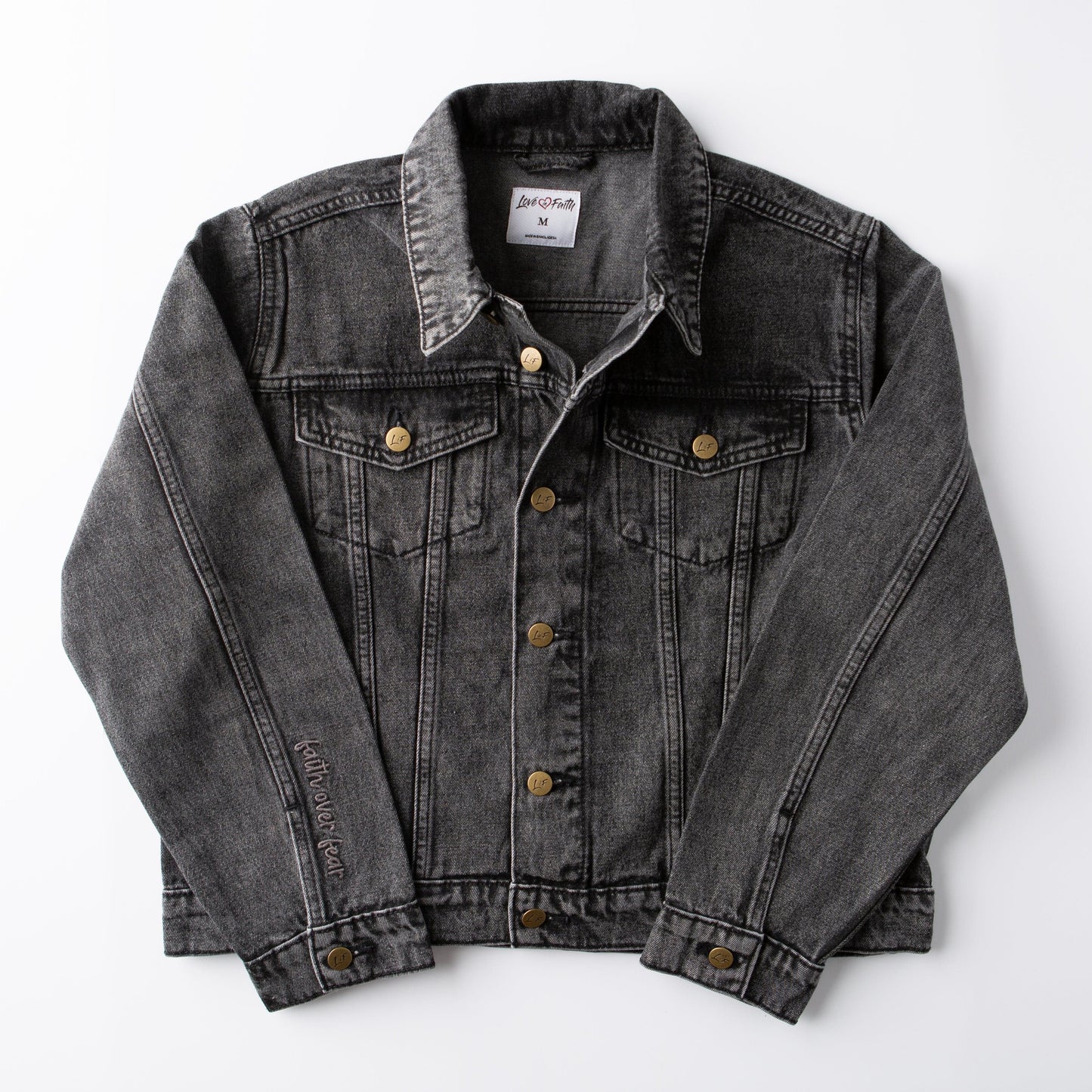 Vintage Washed Faith Over Fear Denim Jacket